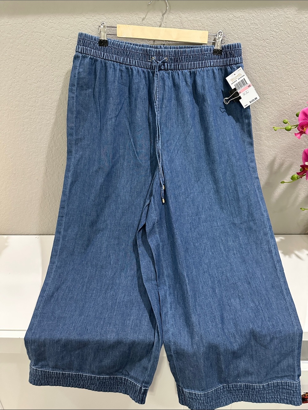 Michaels Blue Relaxed Wide-Leg Elastic-Waist Jeans
